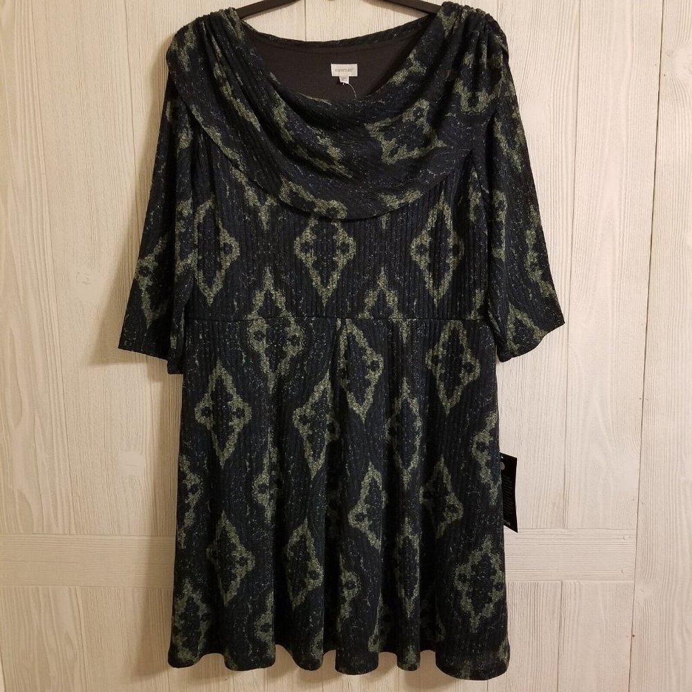 Avenue Women's Size 22/24 Dark Green Blue 3/4 Sleeve Cowl Neck Sweater Dress